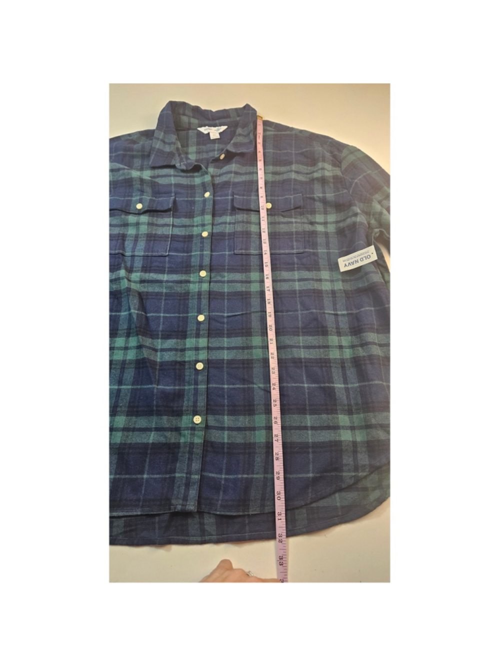 NWT Old navy The boyfriend XXL blue green plaid relaxed fit button up flannel - Picture 6 of 7